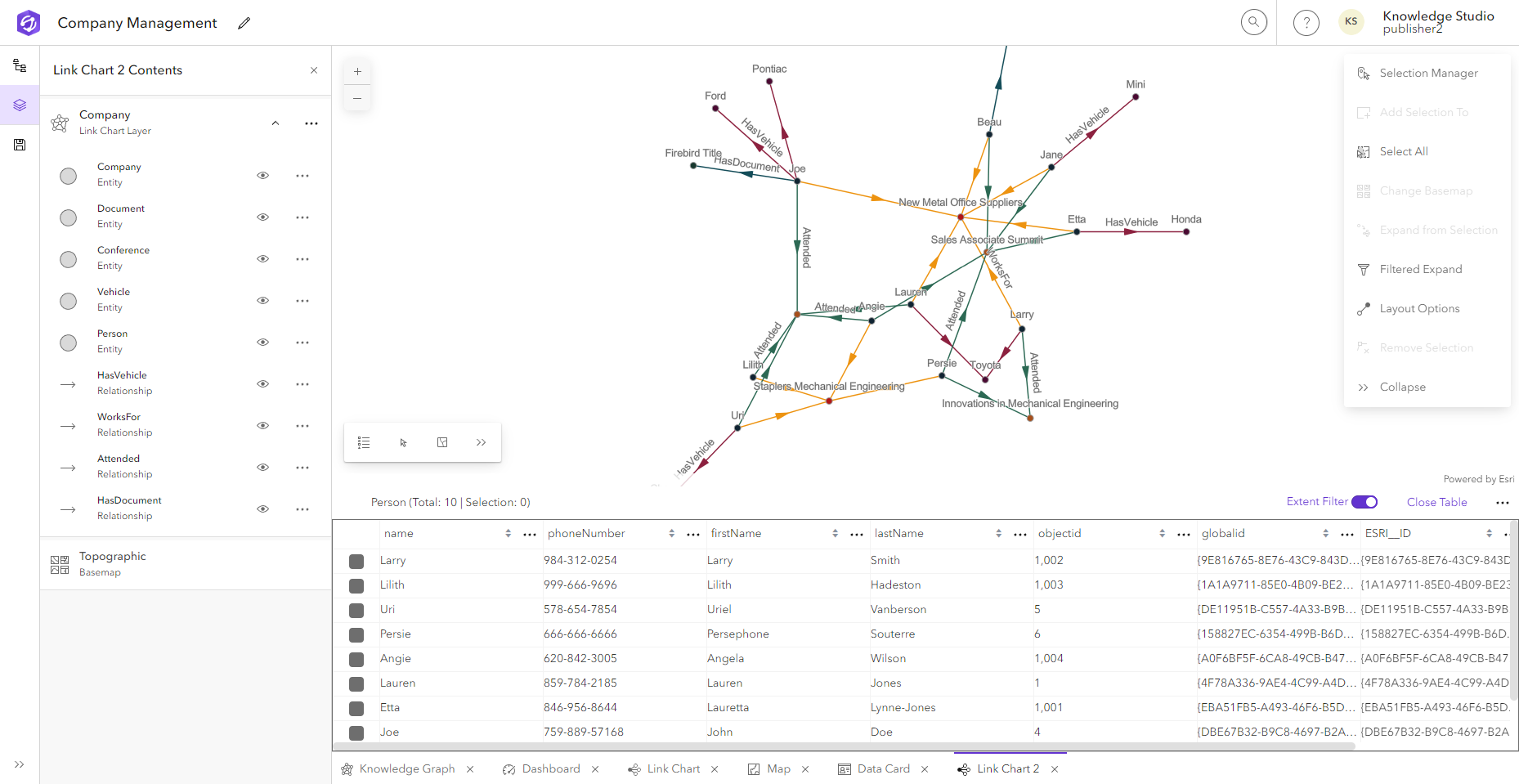 Link chart with table open